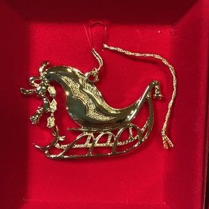 CAMERLANE Santa Sled ornament 24 kt gold finish Made in USA Christmas Holiday